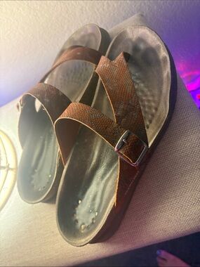 Mephisto Brown Textured Leather Buckle Sandals